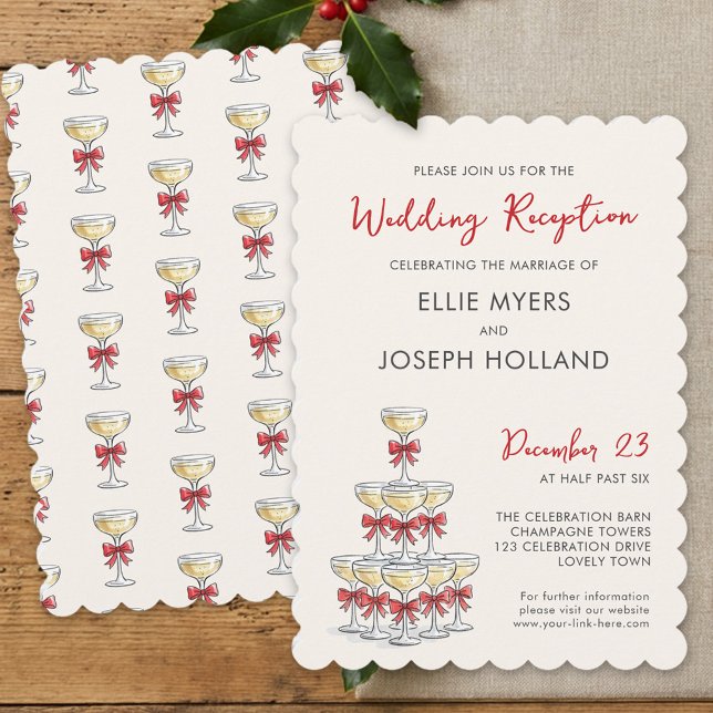 Convite Recepção de Casamento com Torre de Champanhe Capri (Reception Only invite from the Whimsical Champagne Tower Holiday Wedding Collection by Darling & May)