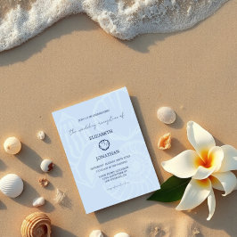 Convite Recepção de Casamento Conchas Azuis Costeiras