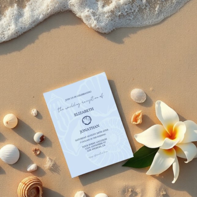 Convite Recepção de Casamento Conchas Azuis Costeiras (Criador carregado)