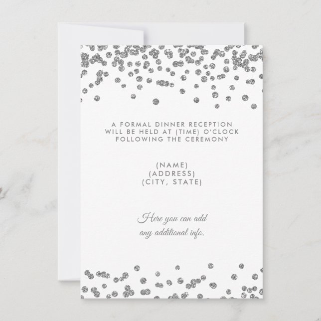 Convite Recepção de Casamento Confetes Prateados Brancos (Frente)
