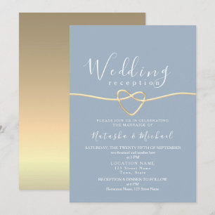 Convite Recepção de Casamento Coração de Ouro Azul Empoeir
