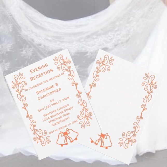Convite Recepção de casamento Coral Bells Scrollwork (Coral wedding reception invitation bells and scrollwork design)