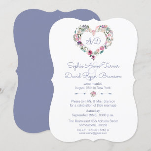 Convite Recepção de casamento da Noite Floral Rosa Azul 