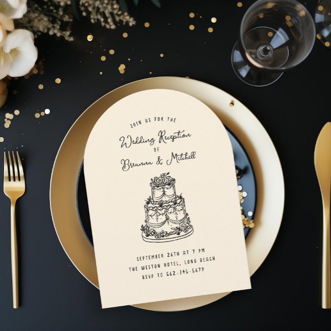 Convite Recepção de casamento De Bolo De Mão Branca Desenh (Criador carregado)
