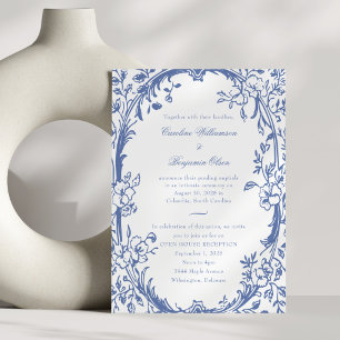 Convite Recepção de casamento de Casa Aberta Azul Elegante