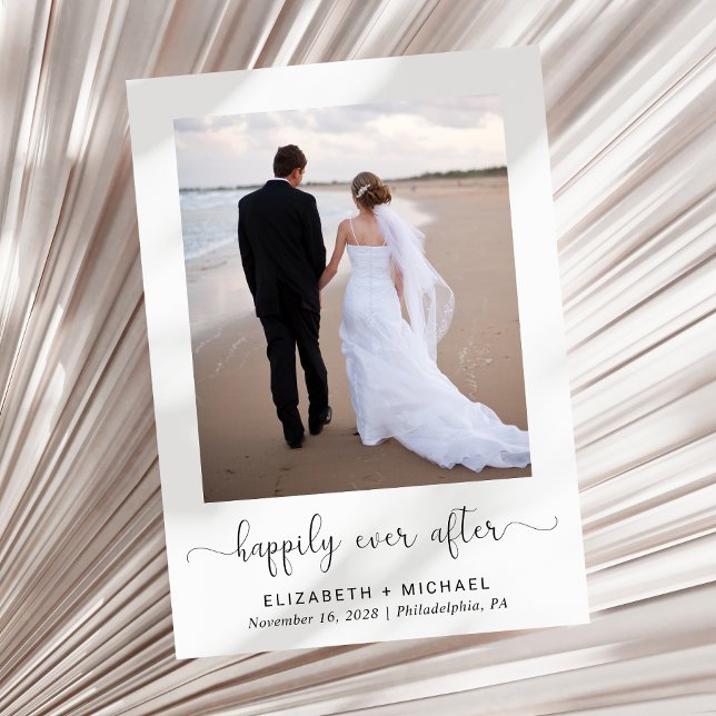 Convite Recepção de casamento de Código QR de Foto Elegant (An elegant Happily Ever After invitation to set the tone for an unforgettable event)