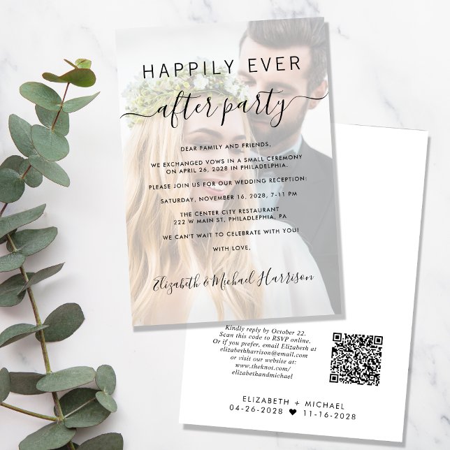 Convite Recepção de casamento de Código QR de Foto para Se (An chic Happily Ever After Party all-in-one invitation for your wedding reception celebration)