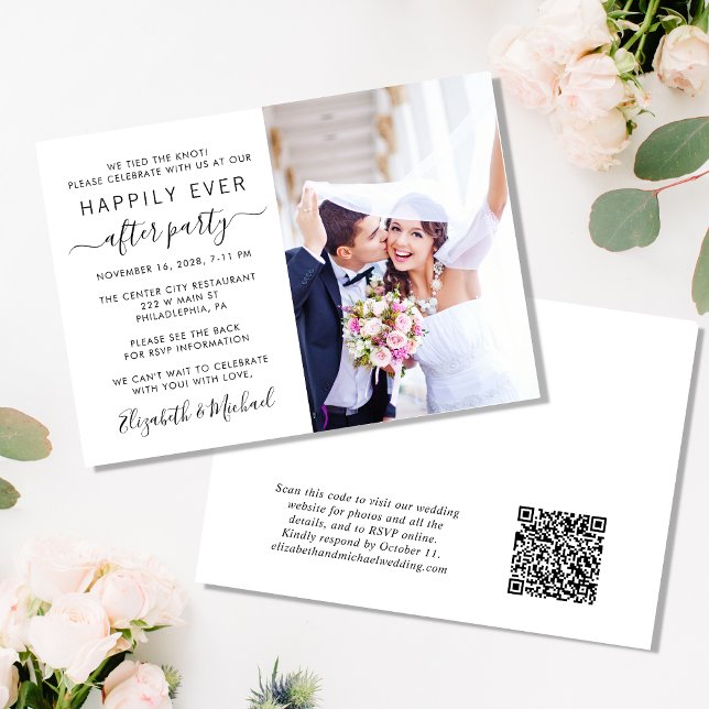 Convite Recepção de casamento de Código QR de Foto para Se (An chic Happily Ever After Party all-in-one invitation for your wedding celebration)