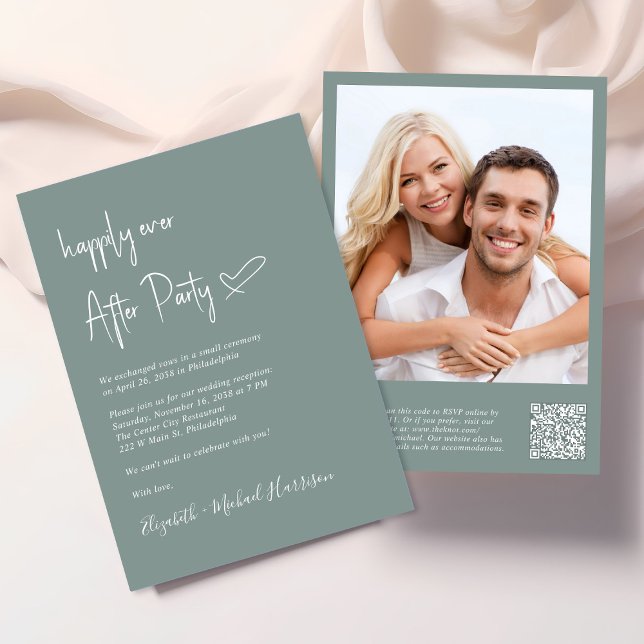 Convite Recepção de casamento de Código QR de Foto para Se (An chic Happily Ever After Party all-in-one invitation for your wedding celebration)