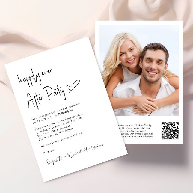 Convite Recepção de casamento de Código QR de Foto para Se (An chic Happily Ever After Party all-in-one invitation for your wedding celebration)