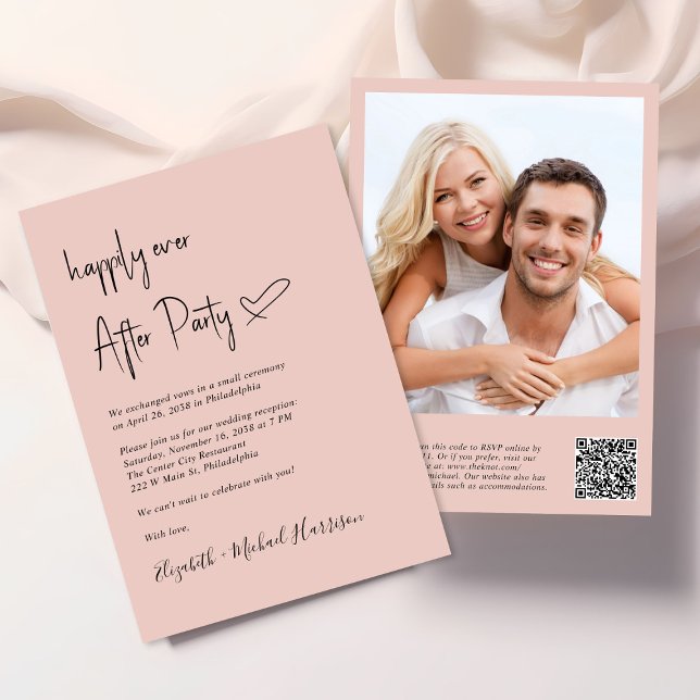 Convite Recepção de casamento de Código QR de Foto para Se (An chic Happily Ever After Party all-in-one invitation for your wedding celebration)