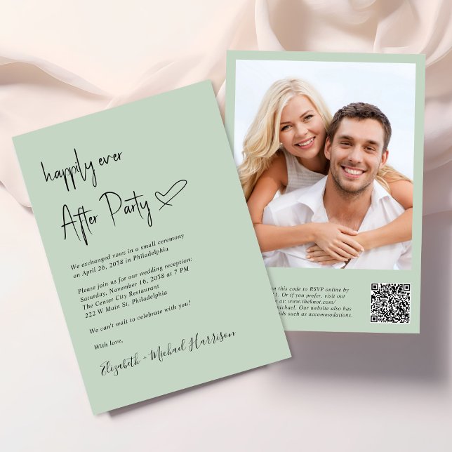 Convite Recepção de casamento de Código QR de Foto para Se (An chic Happily Ever After Party all-in-one invitation for your wedding celebration)