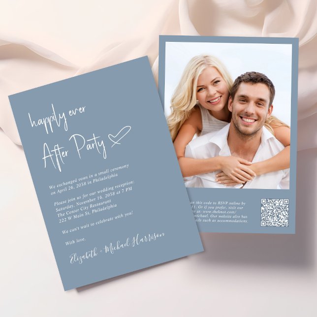 Convite Recepção de casamento de Código QR de Foto para Se (An chic Happily Ever After Party all-in-one invitation for your wedding celebration)