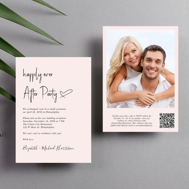Convite Recepção de casamento de Código QR de Foto para Se (An chic Happily Ever After Party all-in-one invitation for your wedding celebration)