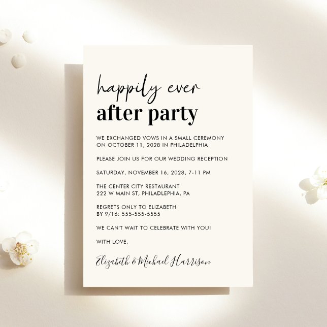 Convite Recepção de casamento de Creme Moderno Mínimo (An chic Happily Ever After Party invitation for your wedding celebration)