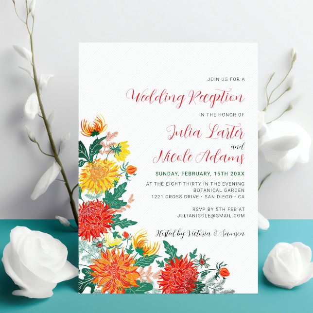 Convite Recepção de Casamento de Dália de Primavera Amarel (Criador carregado)