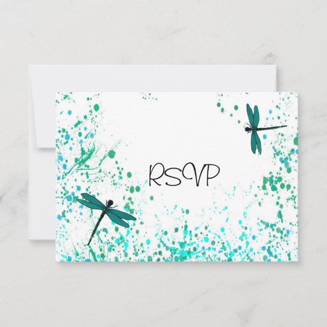 Convite Recepção de casamento de Dragonflies Teal RSVP (Frente)