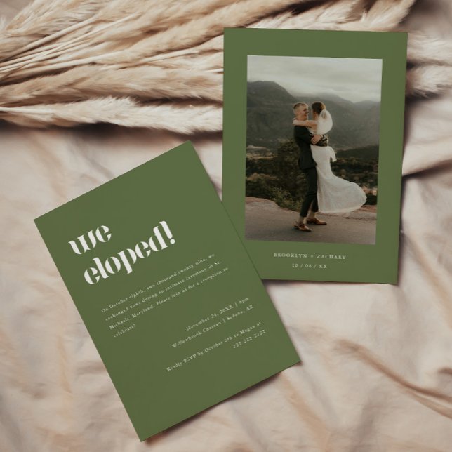Convite Recepção de casamento de Elopete Verde Moderno (Criador carregado)