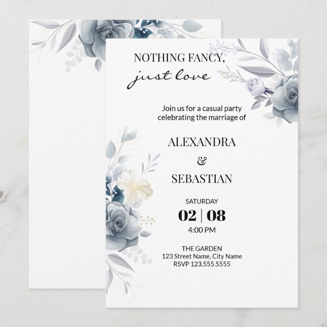 Convite Recepção de Casamento de Flores Aquarela (Frente/Verso)