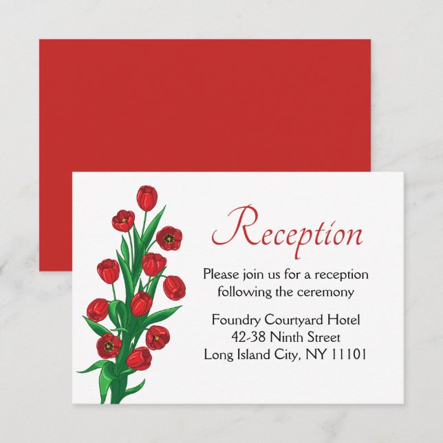 Convite Recepção de Casamento de Flores Vermelhas de Tulip (Frente/Verso)