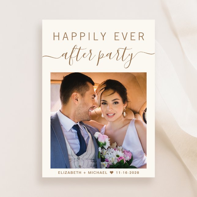Convite Recepção de Casamento de Foto do Script Gold Elega (A chic Happily Ever After Party Invitation to set the tone for an unforgettable event)