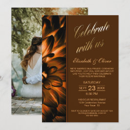 Convite Recepção de Casamento de Foto Floral de Cobre Dour