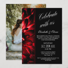 Convite Recepção de Casamento de Foto Floral Vermelha e Pr