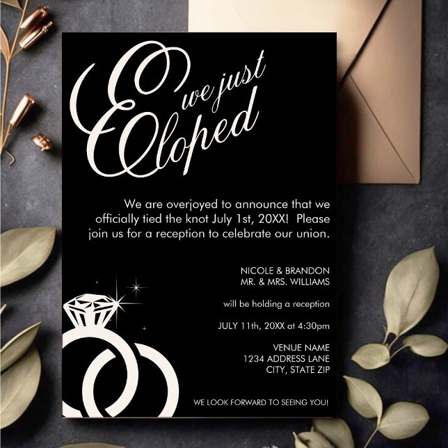 Convite Recepção de casamento de Fotografia do Anel de Dia (White & Black Diamond Ring Photo Wedding Reception Invitation)