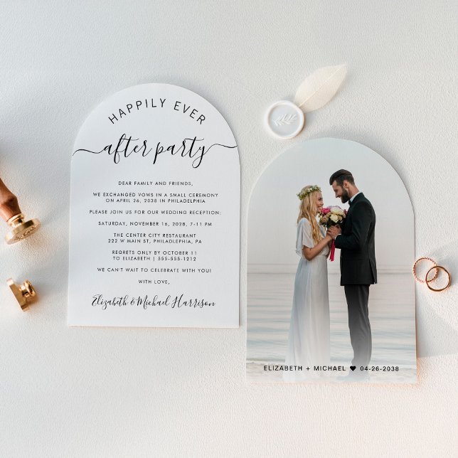 Convite Recepção de casamento de Fotografia do Chic Arch (Celebrate your love story with an invitation showcasing your favorite photo in an elegant arch frame)