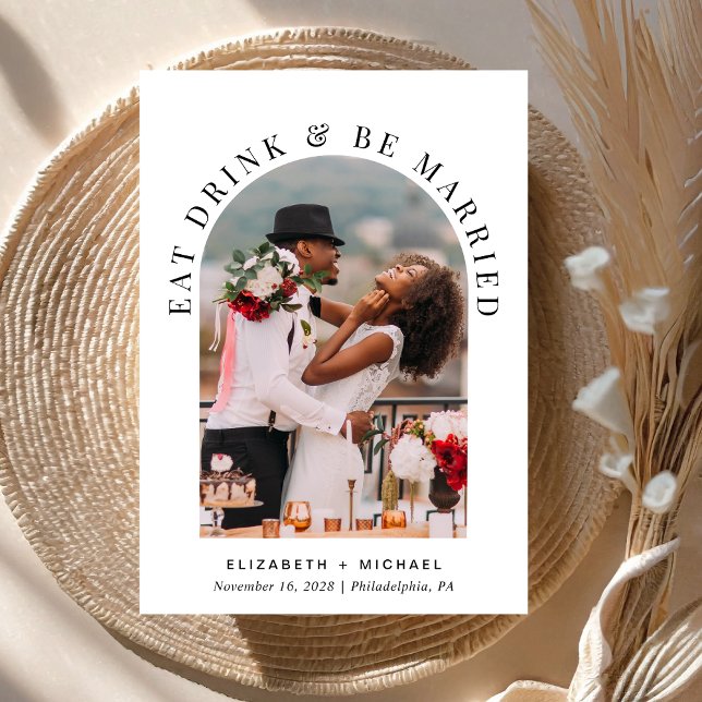 Convite Recepção de casamento de Fotografias de Arch Moder (Celebrate your love story with a reception invitation showcasing your photo in an elegant arch frame)