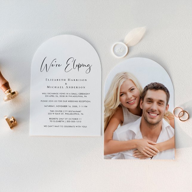 Convite Recepção de casamento de Fotografias do Arco Elega (Celebrate your love story with a chic arch-shaped elopement announcement and reception invitation)