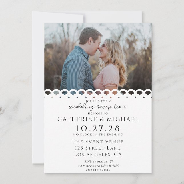 Convite Recepção de casamento de Fotografias do Lace Branc (Frente)