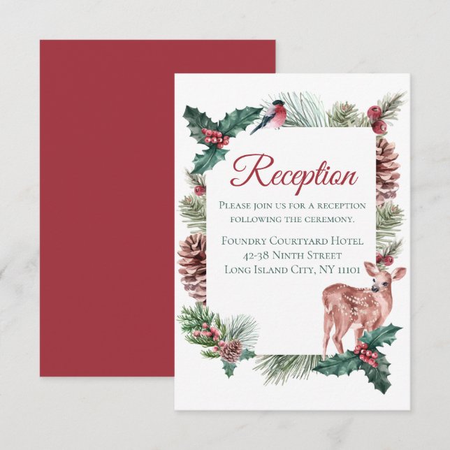 Convite Recepção de Casamento de Inverno Rena de Natal Ver (Frente/Verso)