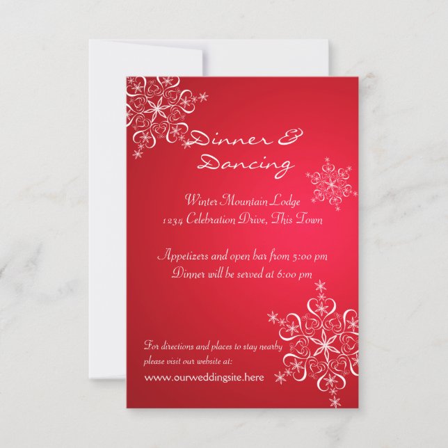 Convite Recepção de Casamento de Inverno Snowflake Vermelh (Frente)