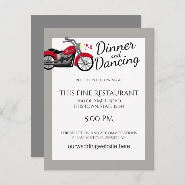 Convite Recepção de casamento de motocicletas e coração (Frente/Verso)
