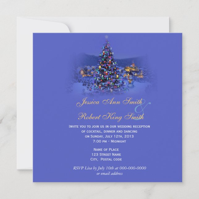 Convite Recepção de casamento de Natal com árvore de Natal (Frente)