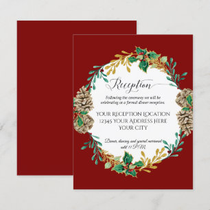 Convite Recepção de Casamento de Natal com Azevinho e Pinh