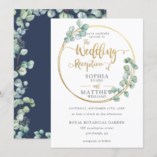 Convite Recepção de casamento de Quadro Dourado Eucalipt