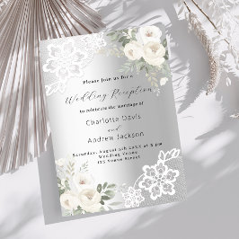 Convite Recepção de casamento de renda floral branca prate