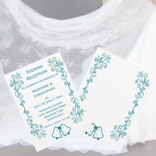 Convite Recepção de casamento de Rolagem de Telas de Rolag (Teal bells scrollwork wedding reception invitation)