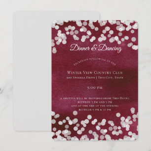 Convite Recepção de casamento de Silver e Maroon Bokeh S
