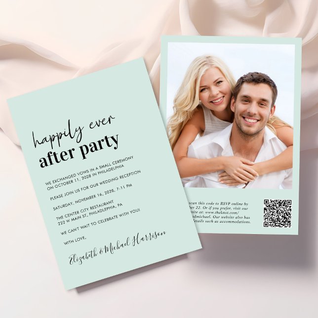 Convite Recepção de casamento de vírgula do Código QR de F (An chic Happily Ever After Party all-in-one invitation for your wedding celebration)