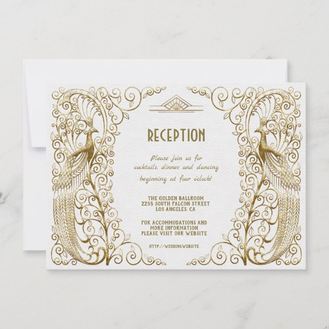Convite Recepção de Casamento Deco Art Glam Branco Dourado (Frente)