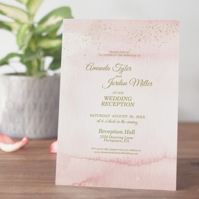 Convite Recepção de casamento Dourada de Cores d'Água Rosa (Criador carregado)