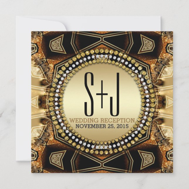 Convite Recepção de casamento Dourada de Satin Bohemiana M (Frente)