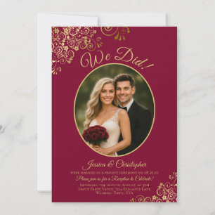Convite Recepção de Casamento Dourado em Borgonha 'Nós Fiz