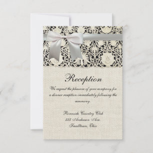 Convite Recepção de casamento e renda branca e linho