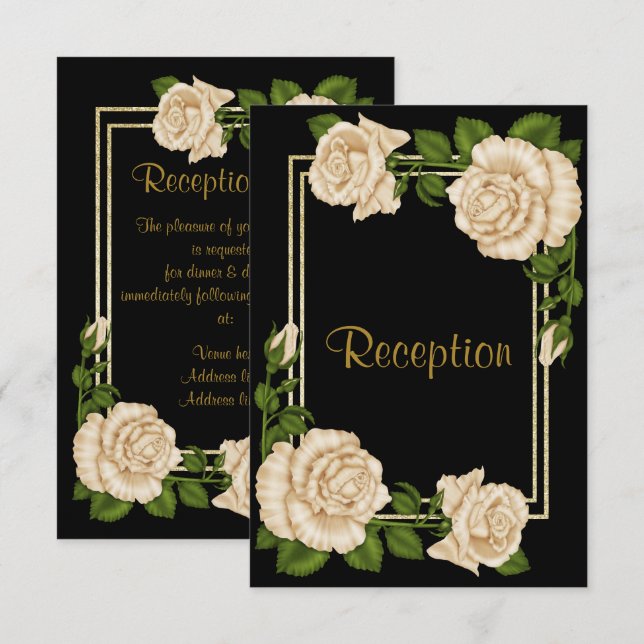 Convite Recepção de Casamento Elegante Chic Canto Rosas Ma (Frente/Verso)