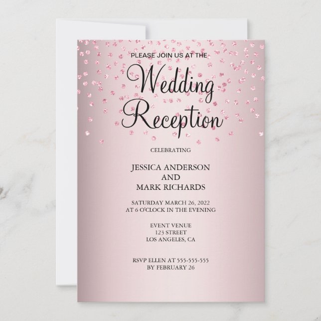 Convite Recepção de Casamento Elegante com Brilho Rosa (Frente)