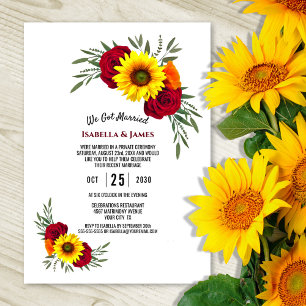 Convite Recepção de Casamento Elegante com Girassóis e Ros